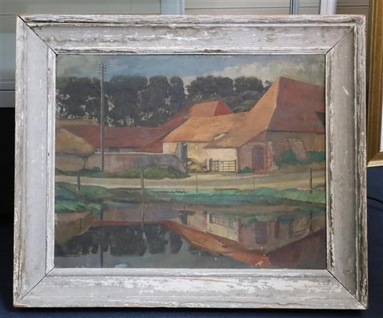 Manner of Duncan Grant Saltmarsh Farm barns, Seven Sisters Country Park, 19 x 23.75in.